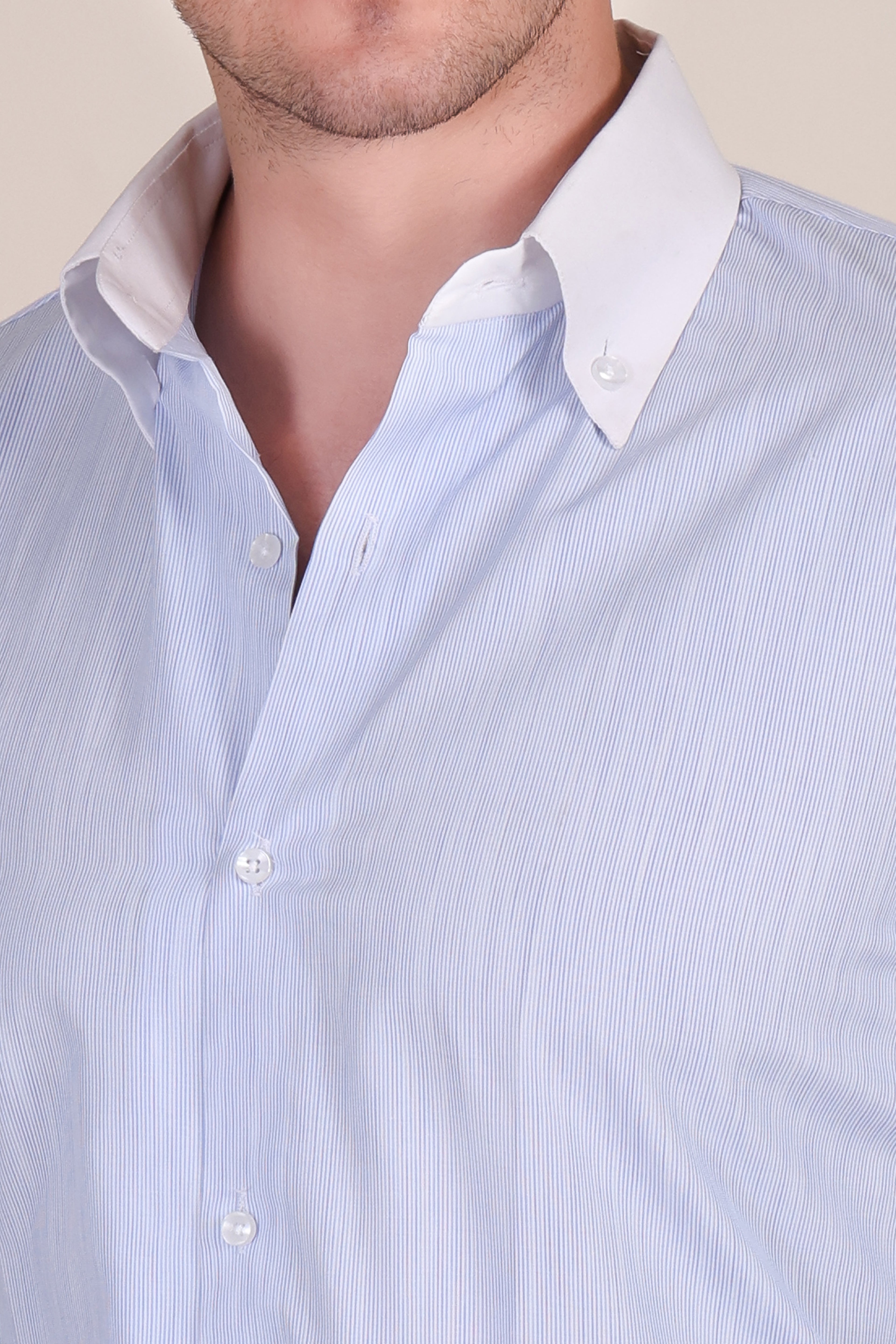 Sky Contrast Micro Pinstripe Classic Collar Shirt by Italian Vega®