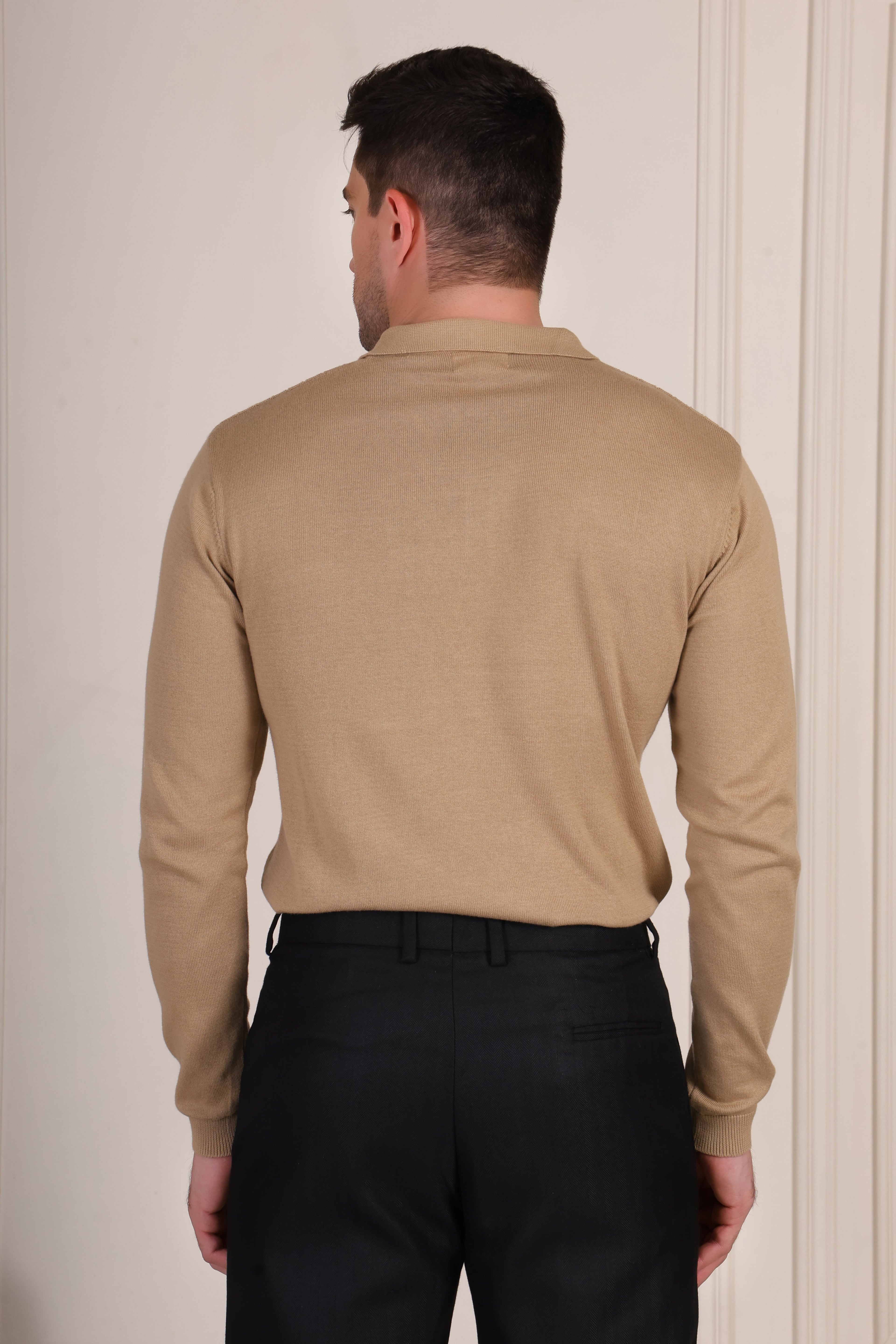 Beige Wide Stripes Full Sleeves Knit Polo by ITALIAN VEGA