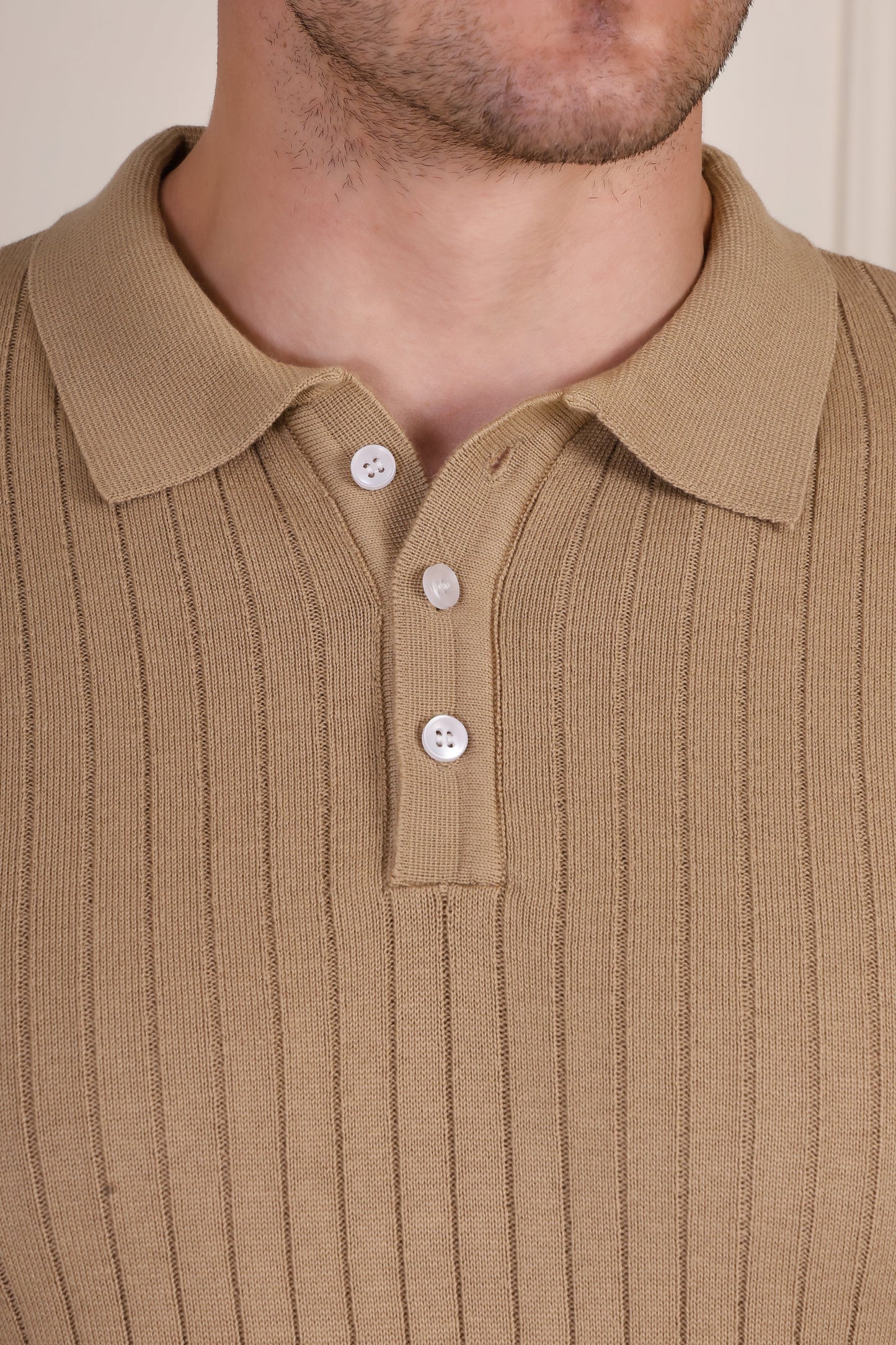 Beige Wide Stripes Full Sleeves Knit Polo by ITALIAN VEGA