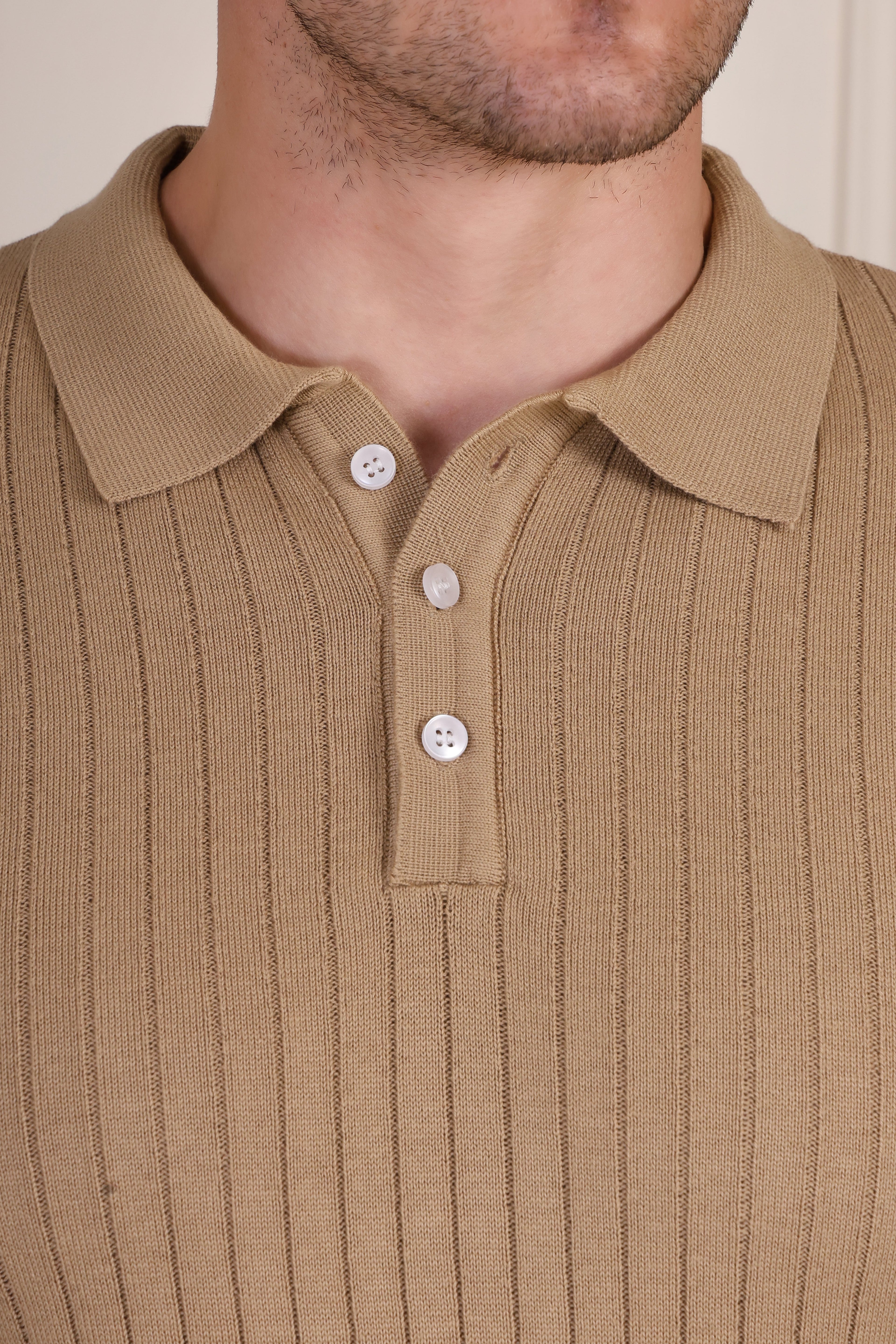 Beige Wide Stripes Full Sleeves Knit Polo by ITALIAN VEGA