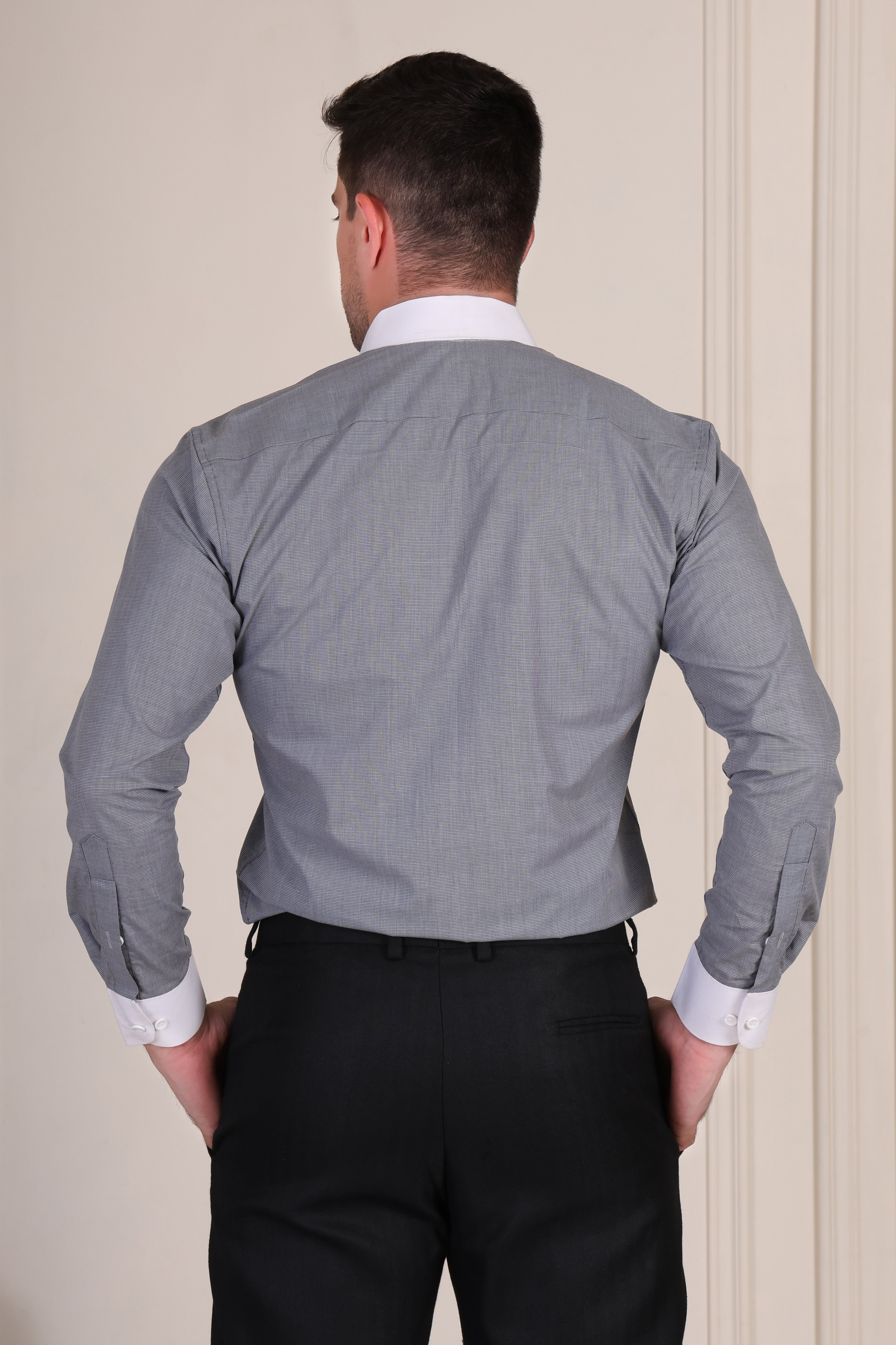 Grey Contrast Textured One Piece Collar Shirt by Italian Vega®