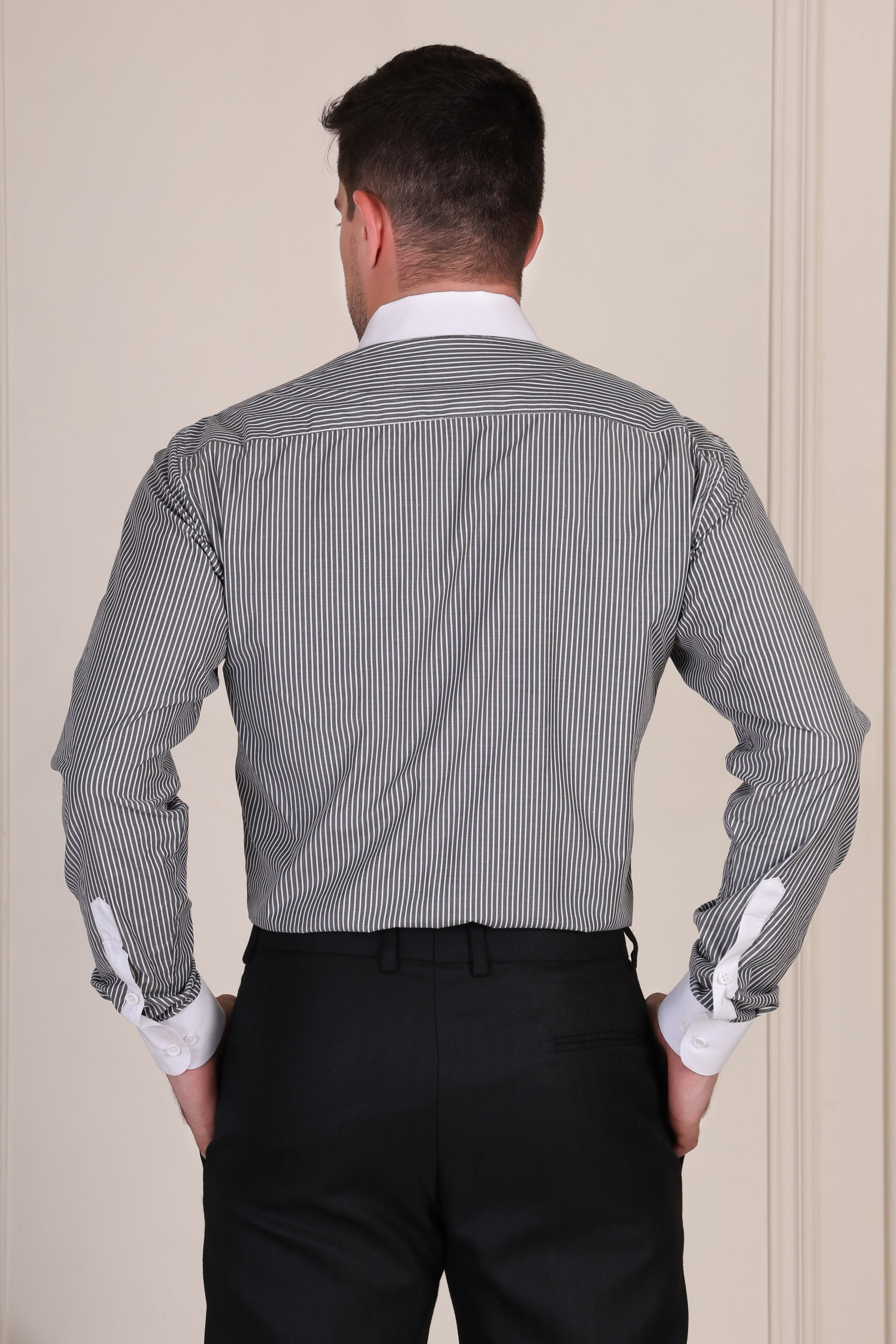 Black Contrast Stripe One Piece Collar Shirt by Italian Vega®