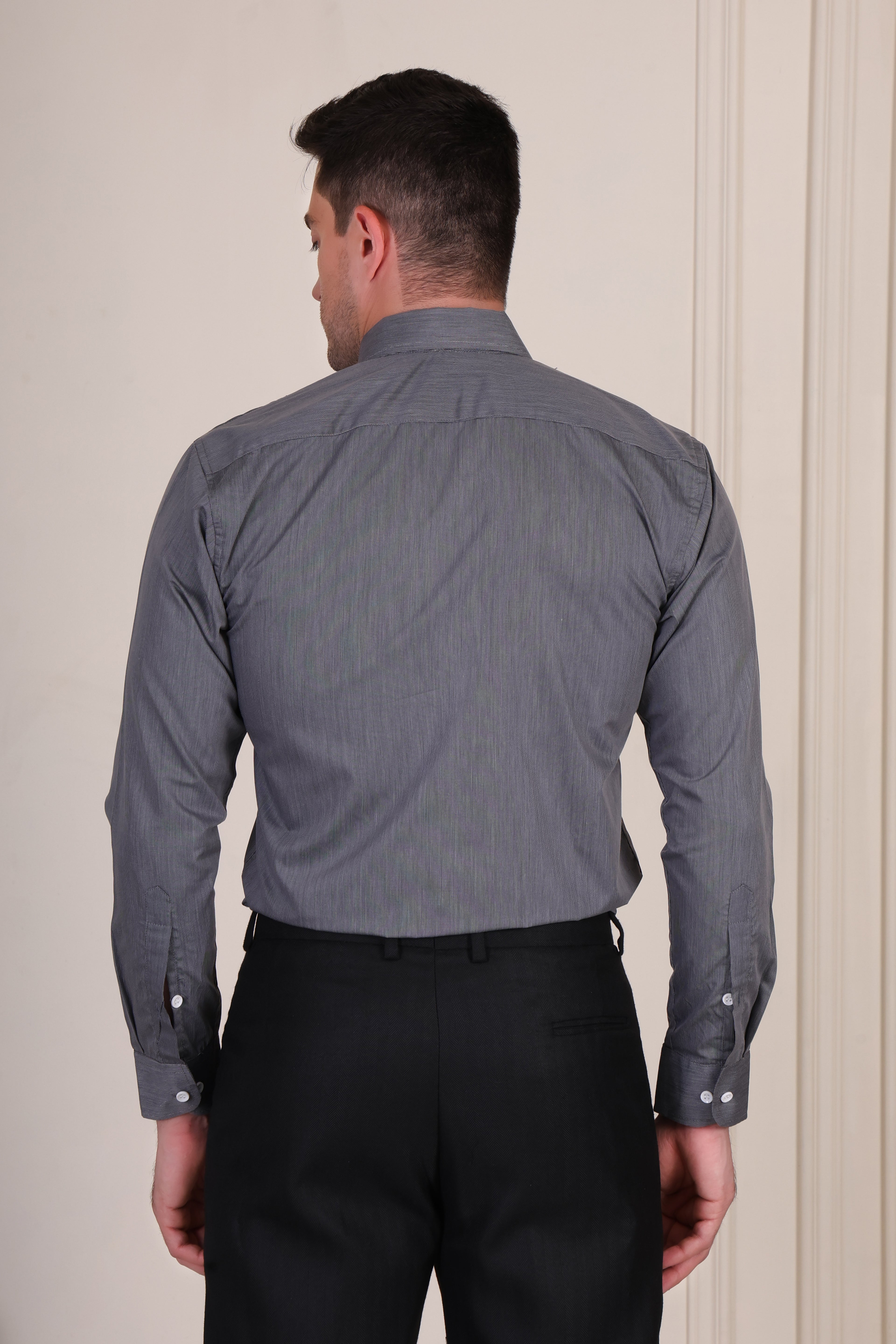 Charcoal Grey Pinstripe One Piece Collar Shirt by Italian Vega®