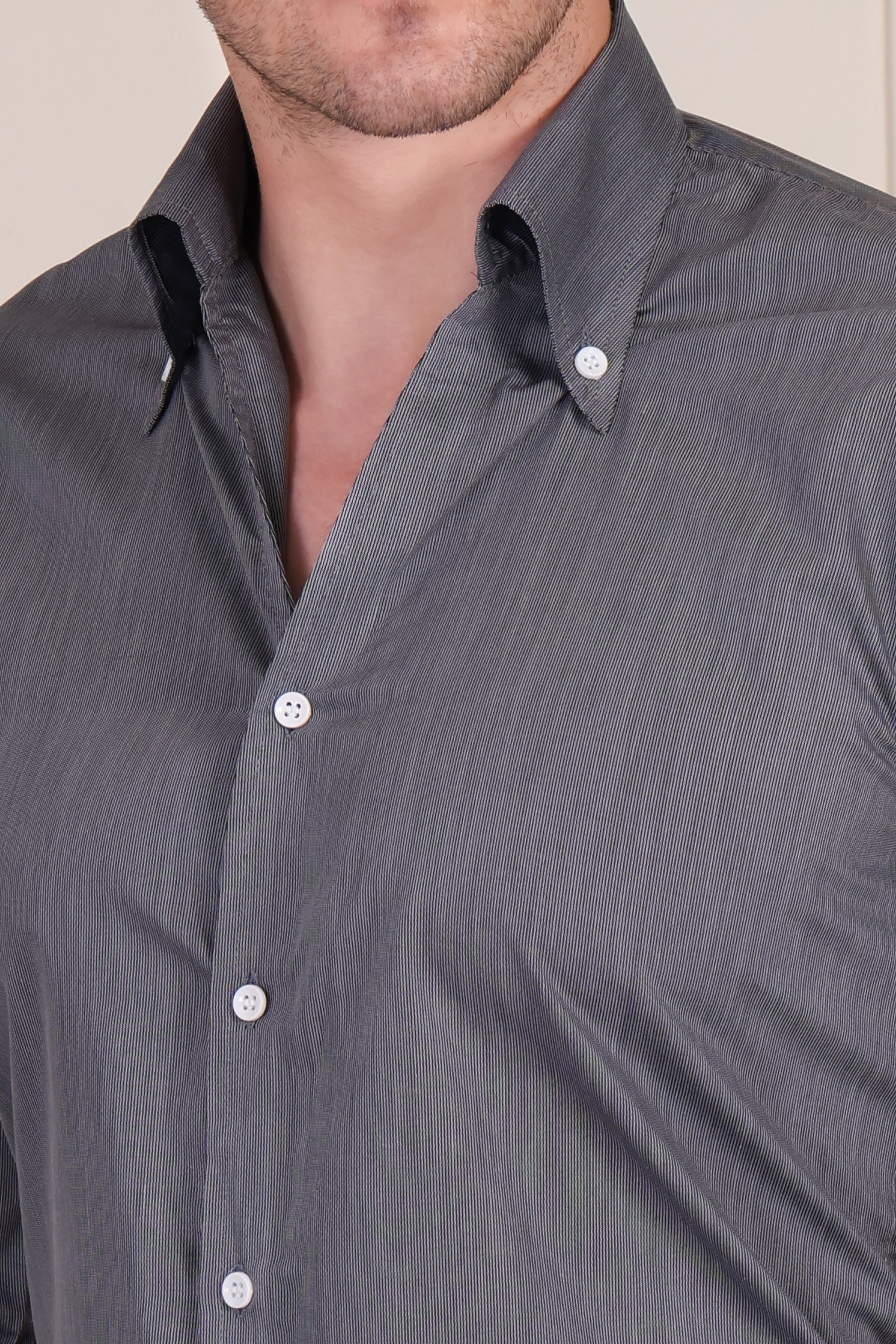 Charcoal Grey Pinstripe One Piece Collar Shirt by Italian Vega®