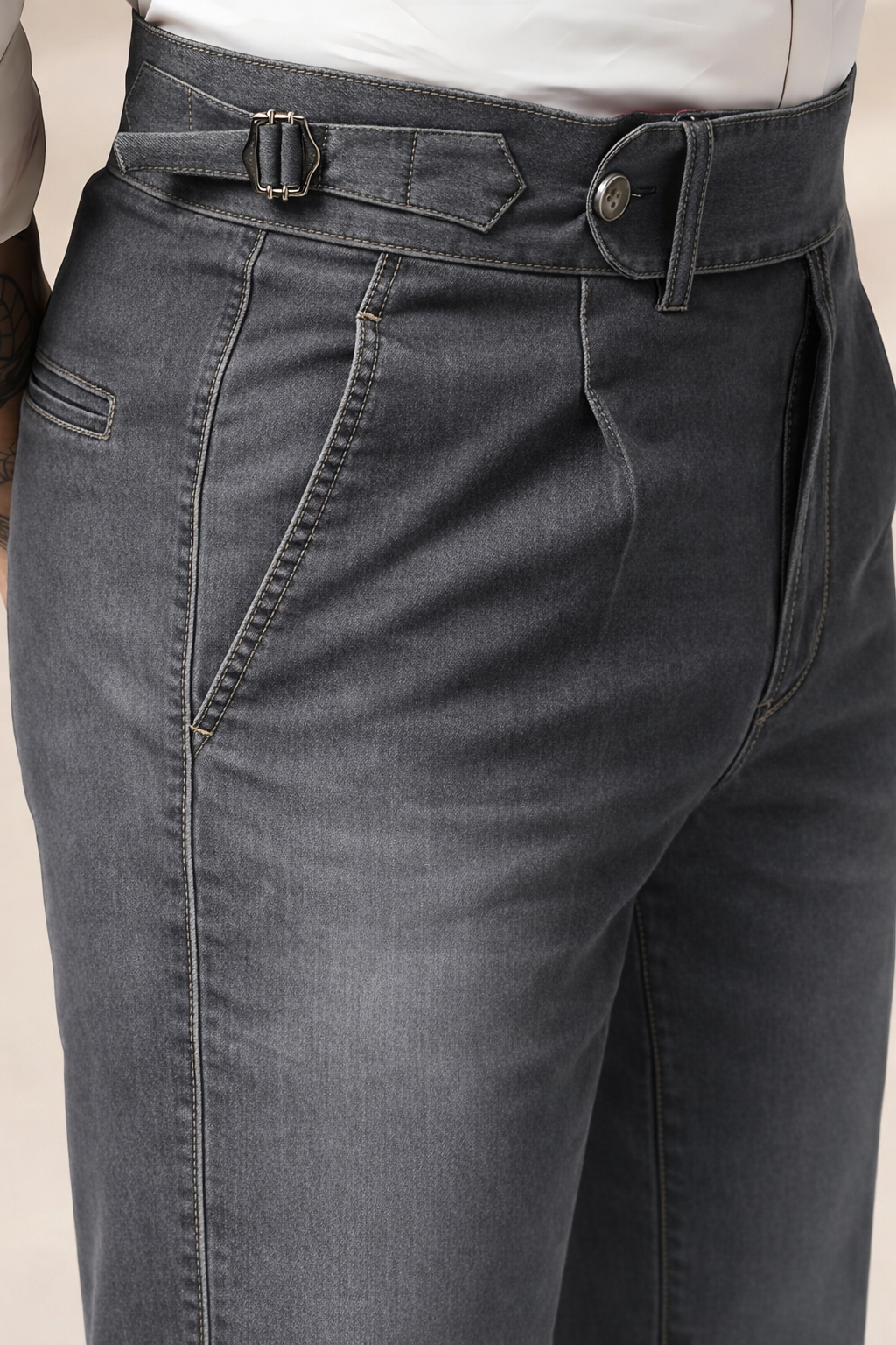 Anthracite Denim Elegant Gurkha Trouser Pants | Boot Cut Fit by Italian Vega®