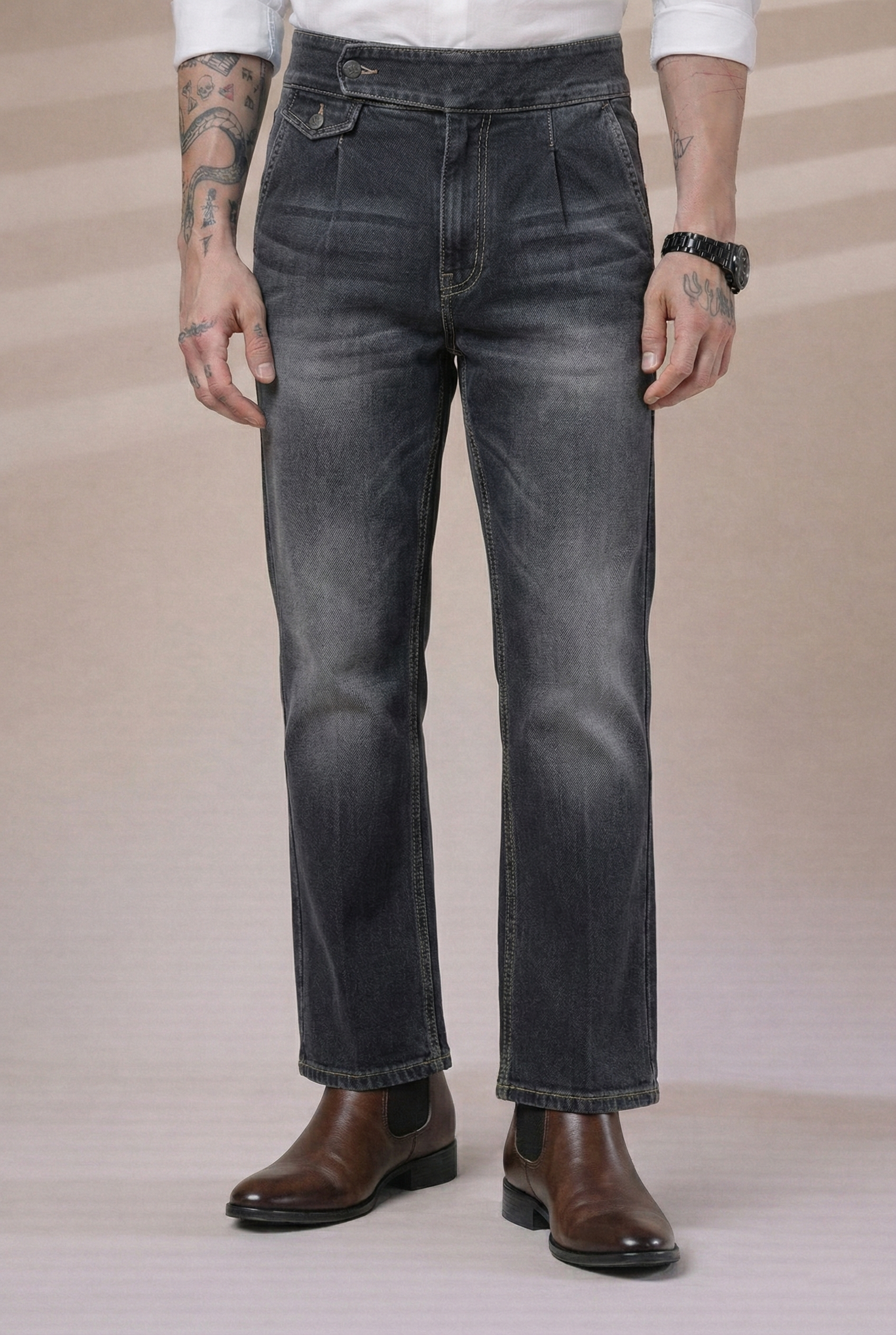 Anthracite Denim Signature Flap Gurkha Trouser Pants | Boot Cut Fit by Italian Vega®