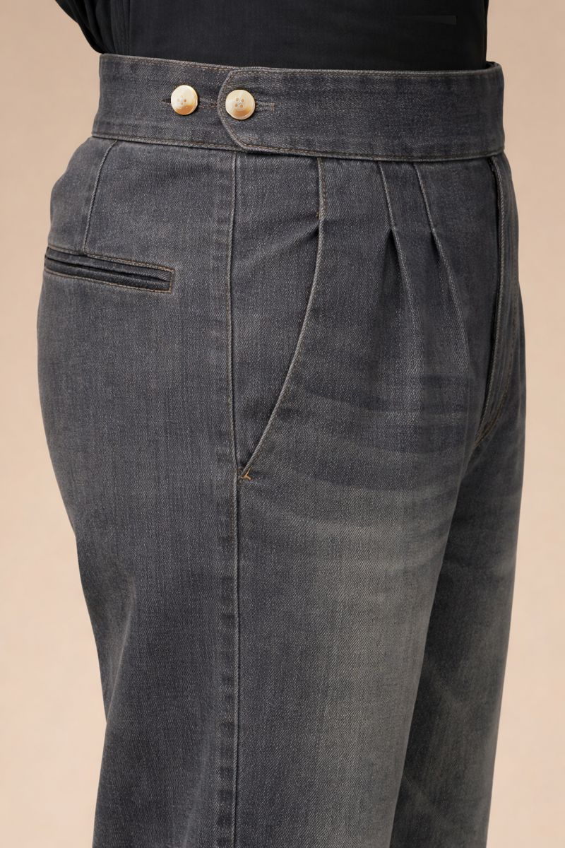 Anthracite Denim Classic Button Gurkha Trouser Pants | Boot Cut Fit by Italian Vega®