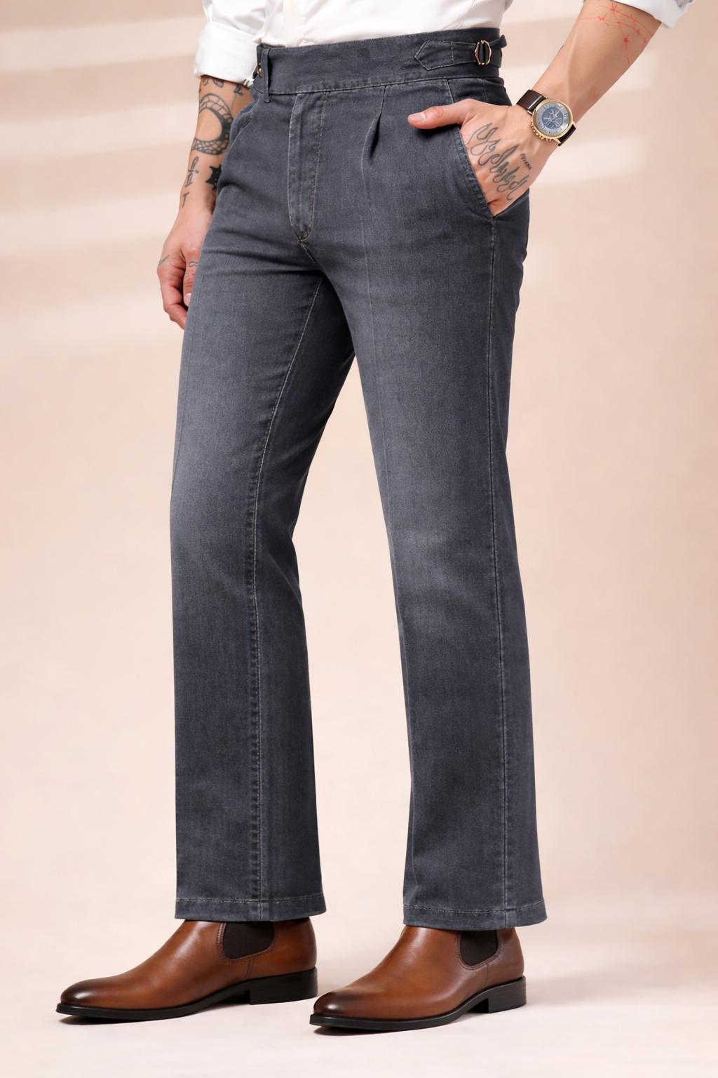 Anthracite Denim Elegant Gurkha Trouser Pants | Boot Cut Fit by Italian Vega®