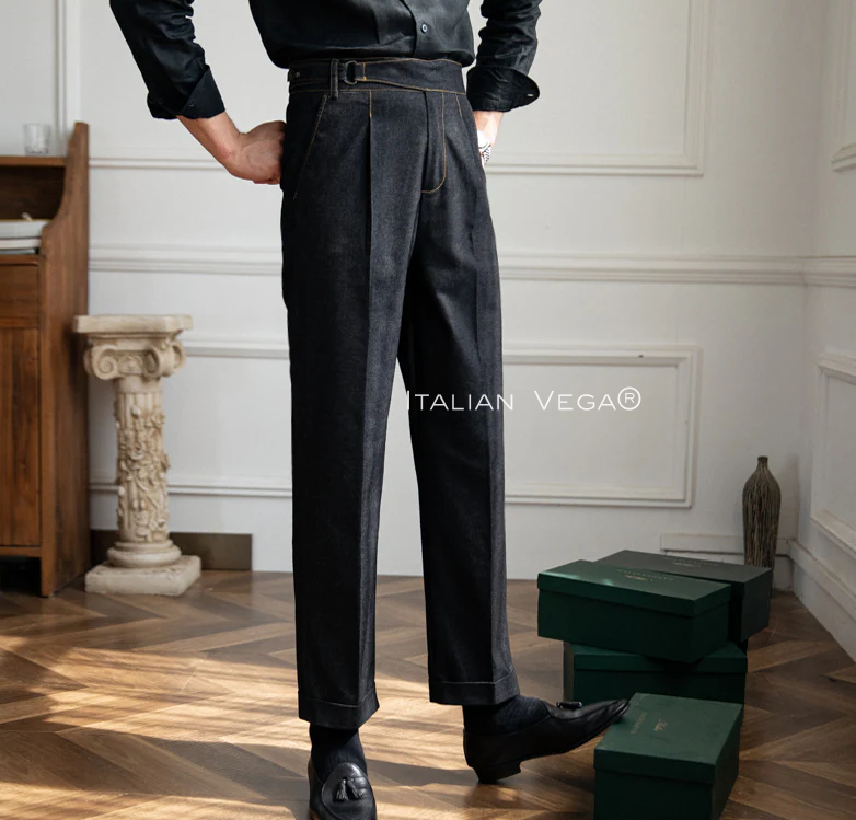 Black Denim Gurkha Trouser by Italian Vega®