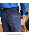 Navy Striped Buttoned Gurkha Pants | Italian Vega® Limited Edition