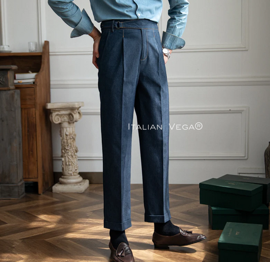 Dark Blue Denim Gurkha Trouser by Italian Vega®