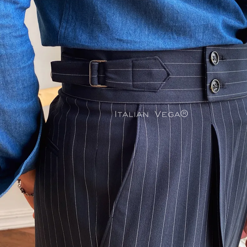 Old Money Classic Stripe Shirt with Navy Stripe Signature Buttoned Gurkha Pant by ITALIAN VEGA®