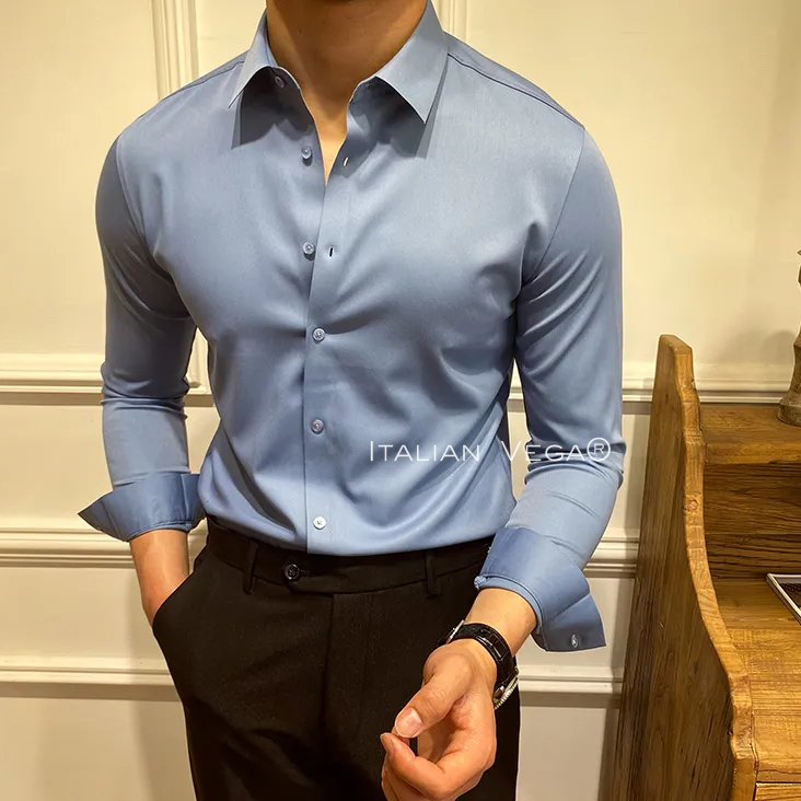 Italian Premium Greyish Blue Satin Cotton Shirt