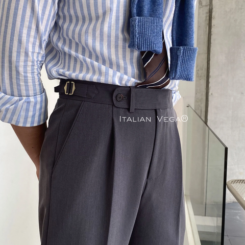 Grey Italian Elegant Gurkha Trousers by Italian Vega®