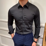 Italian Premium Black Satin Cotton Shirt