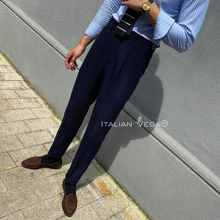 Navy Blue Italian Elegant Gurkha Trousers by Italian Vega® – Italian Vega™