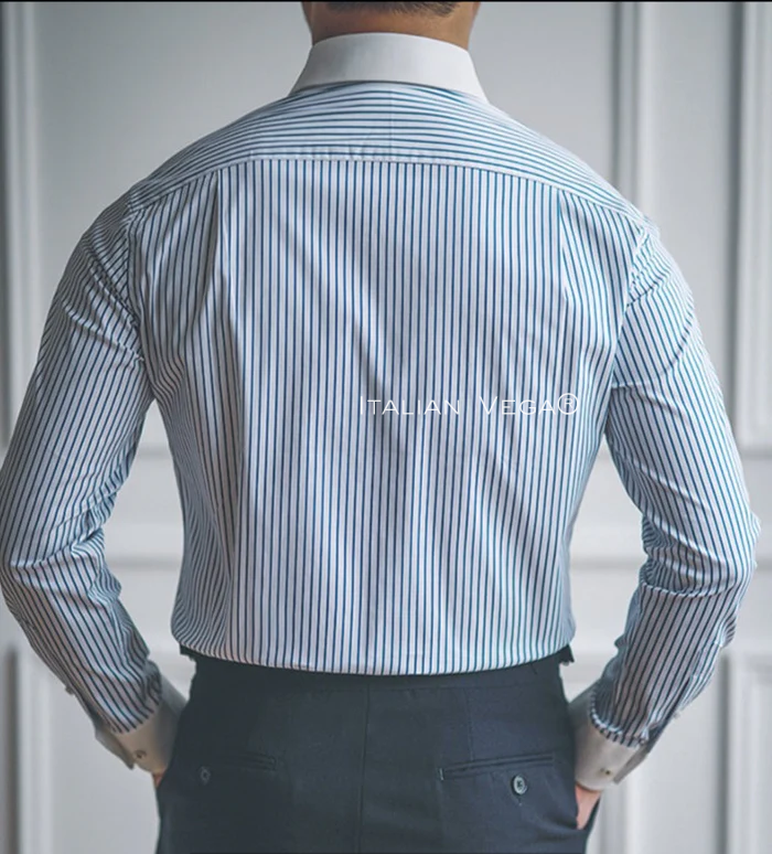 Old Money Classic Stripe Shirt with Navy Stripe Signature Buttoned Gurkha Pant by ITALIAN VEGA®