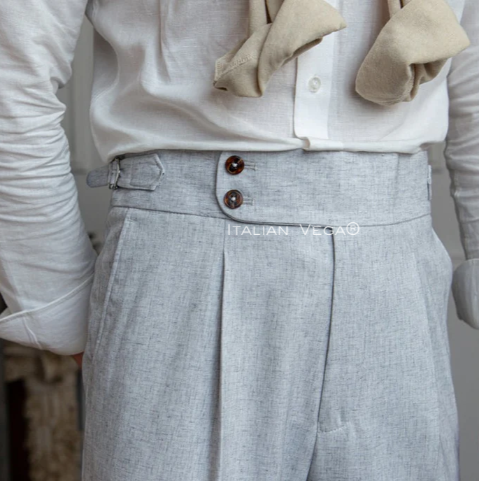 Old Money White Shirt with Ash Grey Signature Buttoned Gurkha Pant by ITALIAN VEGA®