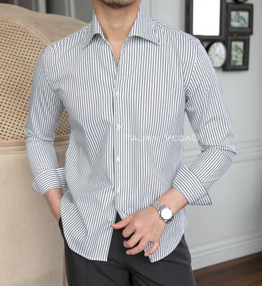 Old Money Grey Classic Striped Shirt by Italian Vega®