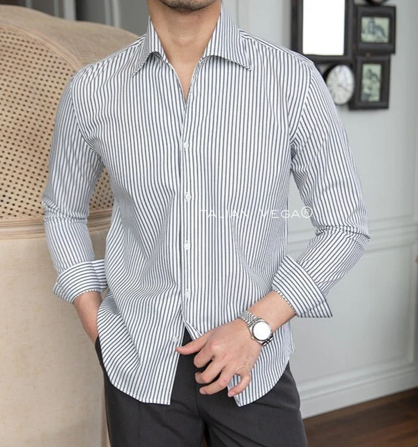 Old Money Grey Stripe Shirt with Beige Signature Buttoned Gurkha Pant by ITALIAN VEGA®