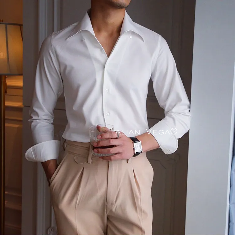 Old Money White Shirt with Elephant Grey Signature Buttoned Gurkha Pant by ITALIAN VEGA®