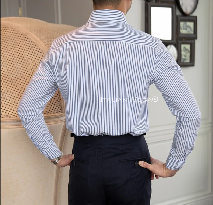 Old Money Navy Stripe Shirt with Navy Stripe Signature Buttoned Gurkha Pant by ITALIAN VEGA®