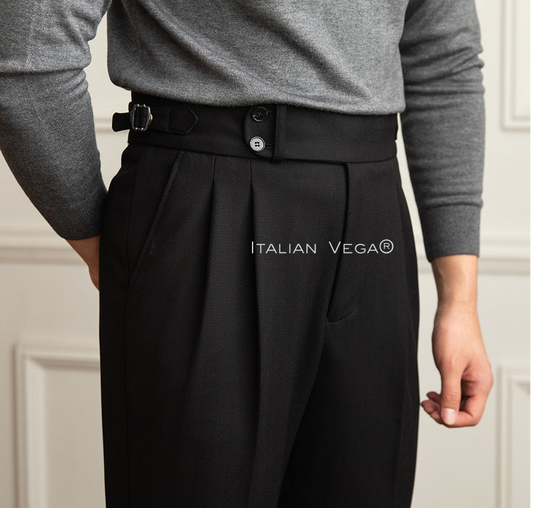 Old Money Navy Stripe Shirt with Black Herringbone Signature Buttoned Gurkha Pant by ITALIAN VEGA®