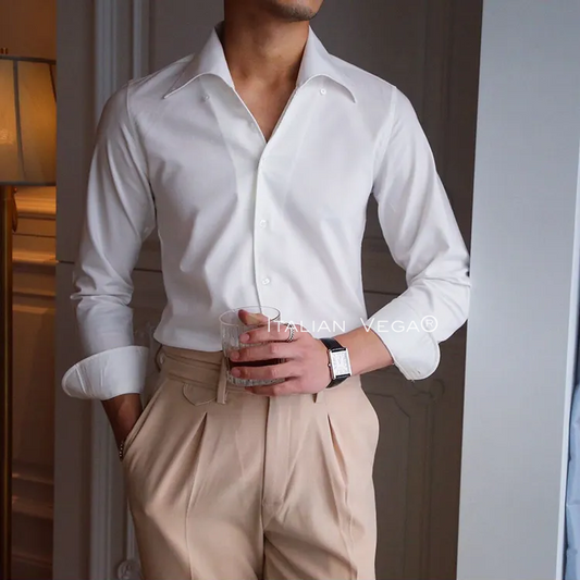 Old Money White Shirt with Space Blue Veteran Denim Gurkha Pant by ITALIAN VEGA®