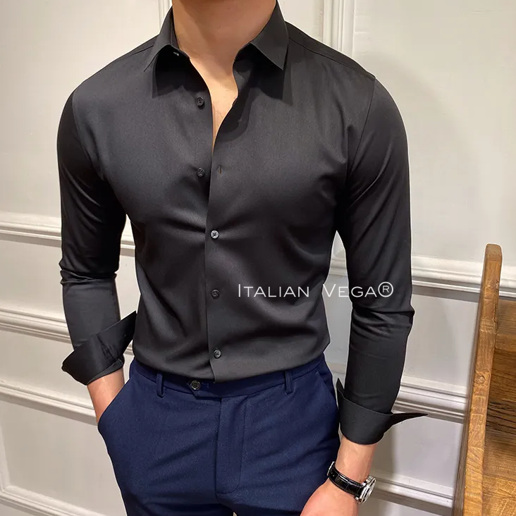 Italian Premium Black Satin Cotton Shirt