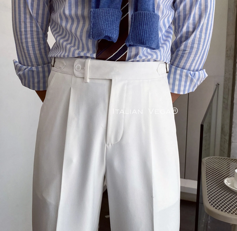 White Italian Elegant Gurkha Trousers by Italian Vega®