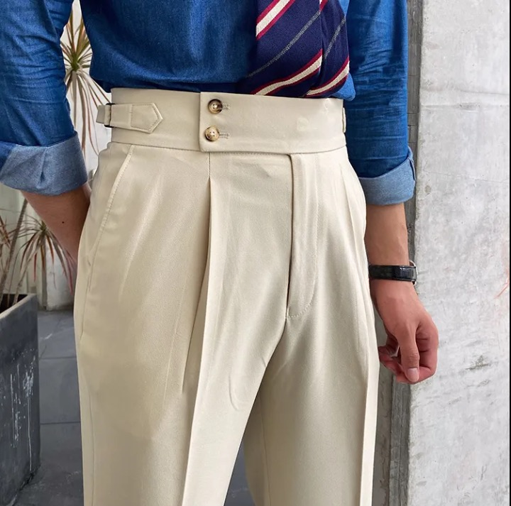 Old Money Classic Stripe Shirt with Beige Signature Buttoned Gurkha Pant by ITALIAN VEGA®