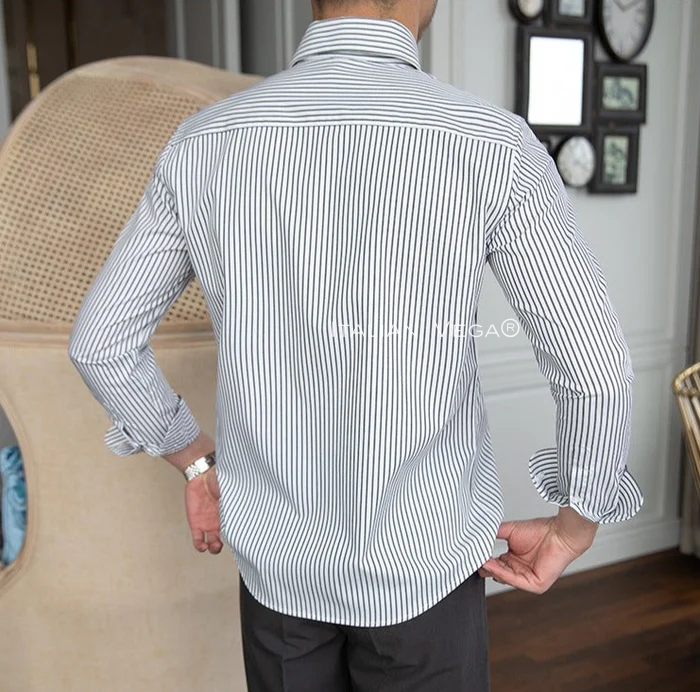 Old Money Grey Stripe Shirt with Space Blue Veteran Denim Gurkha Pant by ITALIAN VEGA®