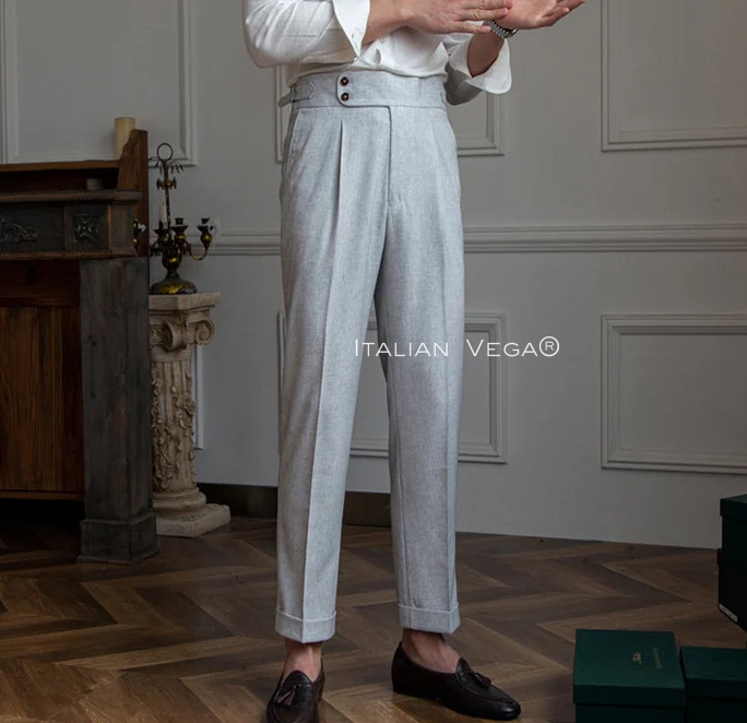 Old Money Classic Stripe Shirt with Ash Grey Signature Buttoned Gurkha Pant by ITALIAN VEGA®
