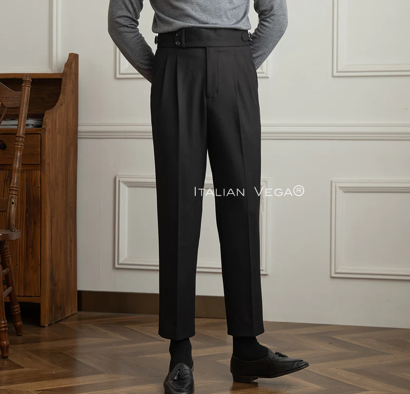 Old Money Classic Stripe Shirt with Black Herringbone Signature Buttoned Gurkha Pant by ITALIAN VEGA®