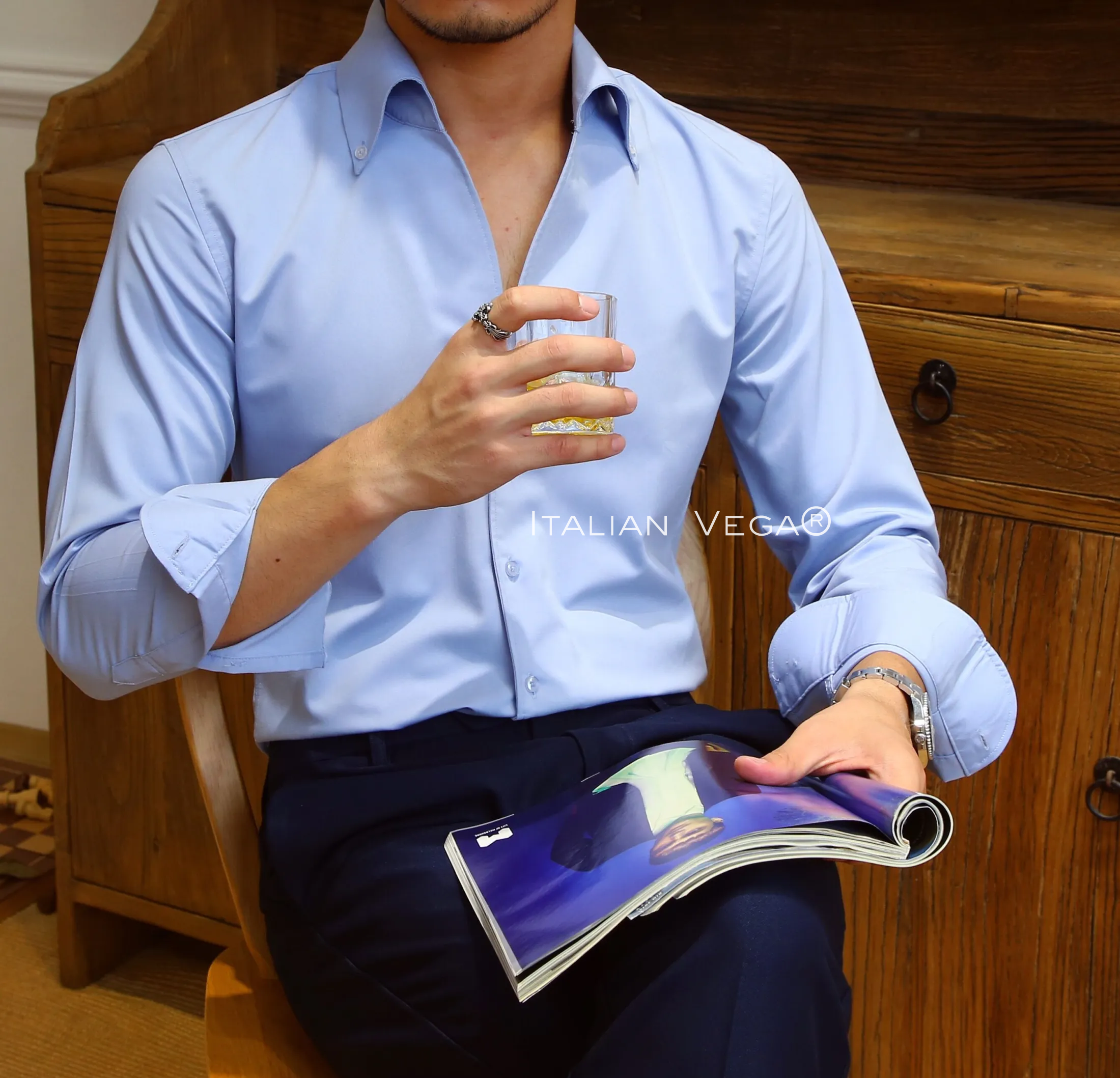 Partial Payment for Powder Blue Old Money Button Down Shirt by Italian Vega® - M (Pay 20% Now and rest on delivery) 1755237559-593