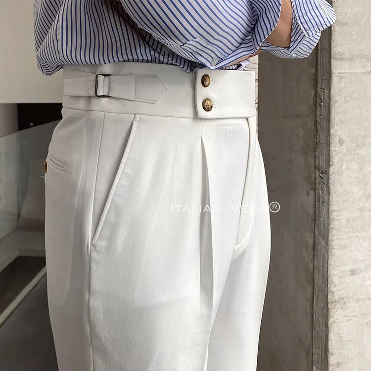 Old Money White Shirt with White Signature Buttoned Gurkha Pant by ITALIAN VEGA®