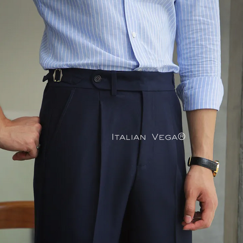 Navy Blue Italian Elegant Gurkha Trousers by Italian Vega®