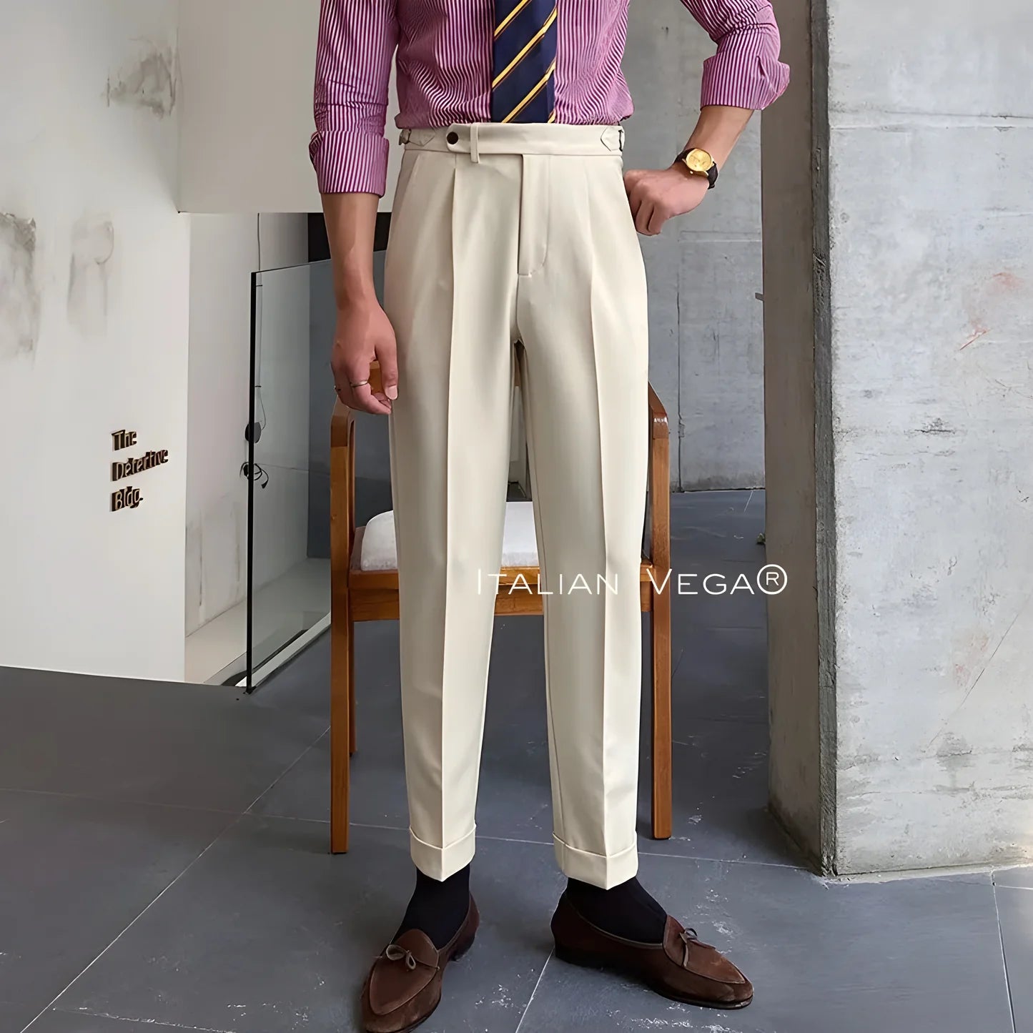 Beige Italian Elegant Gurkha Trousers by ITALIAN VEGA®