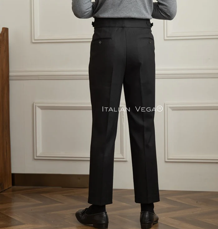 Old Money Black Shirt with Black Herringbone Signature Buttoned Gurkha Pant by ITALIAN VEGA®
