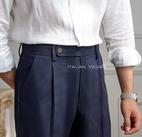 Navy Men Pleated Trouser by Italian Vega®