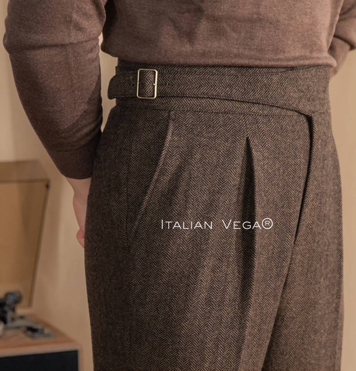 Khakhi Exotic Herringbone Gurkha Pants by Italian Vega®