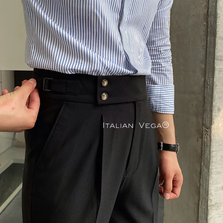 Old Money Crepe Shirt with Black Signature Buttoned Gurkha Pant by ITALIAN VEGA®