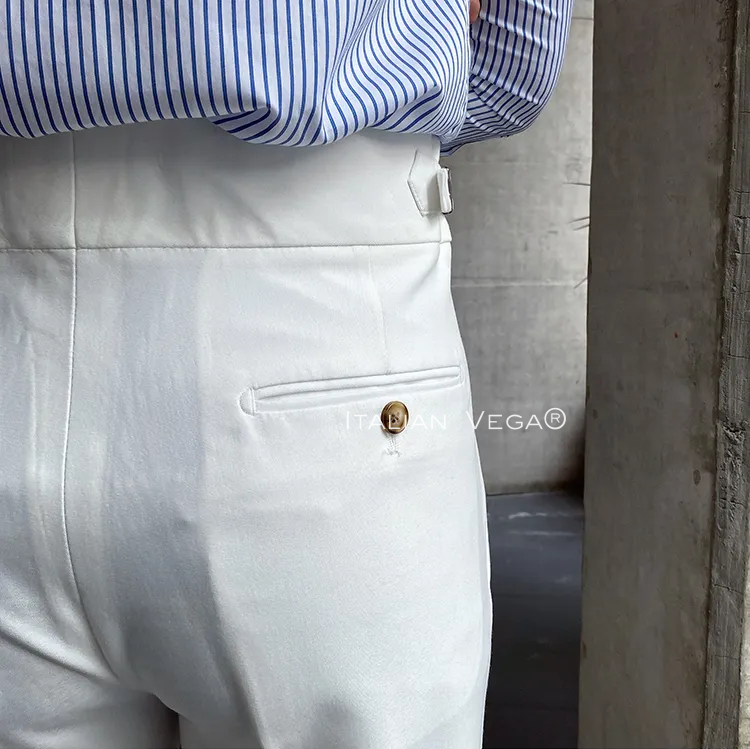 Old Money White Shirt with White Signature Buttoned Gurkha Pant by ITALIAN VEGA®