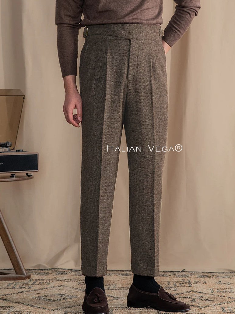 Khakhi Exotic Herringbone Gurkha Pants by Italian Vega®