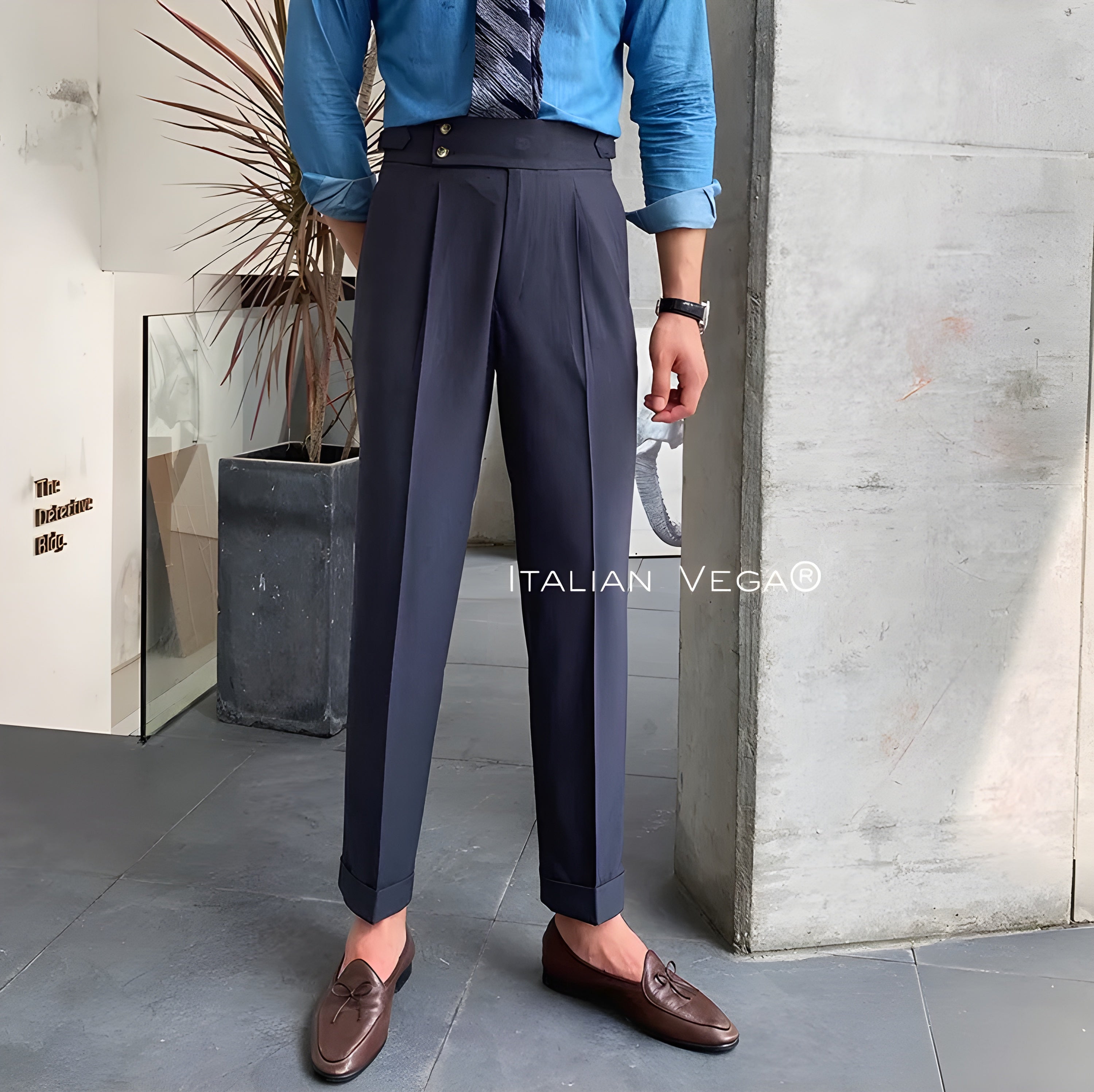 Elephant Grey Signature Buttoned Gurkha Pants by ITALIAN VEGA®