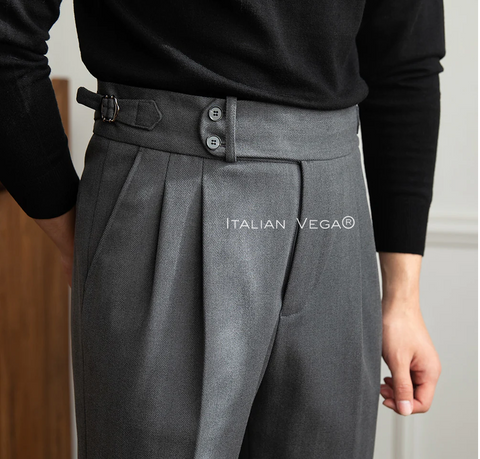 Grey Woolen Signature Buttoned Gurkha Pants by Italian Vega®