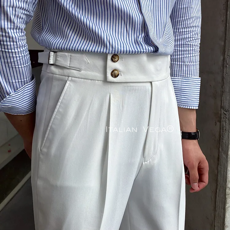 Old Money White Shirt with White Signature Buttoned Gurkha Pant by ITALIAN VEGA®