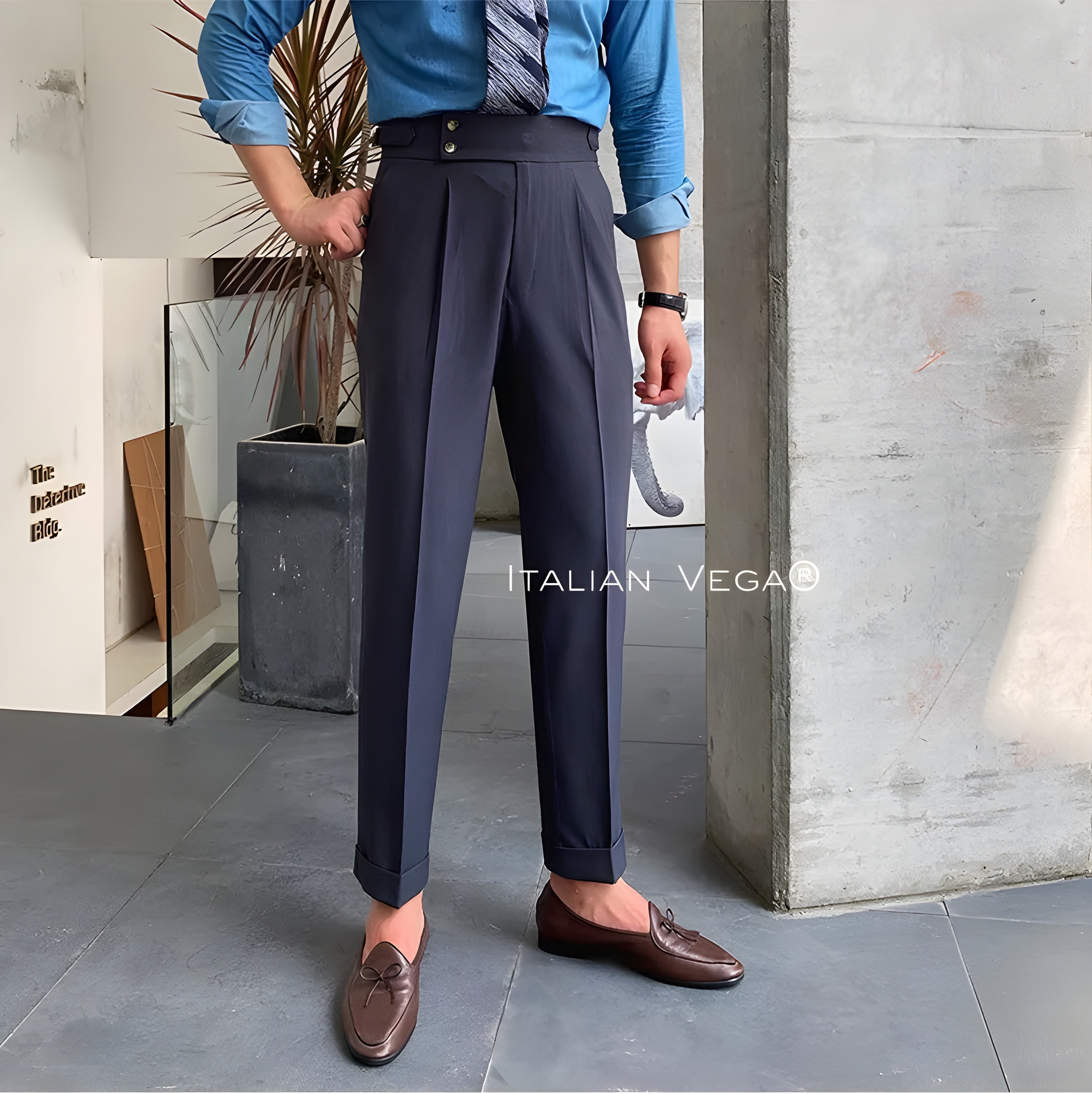 Elephant Grey Signature Buttoned Gurkha Pants by ITALIAN VEGA®