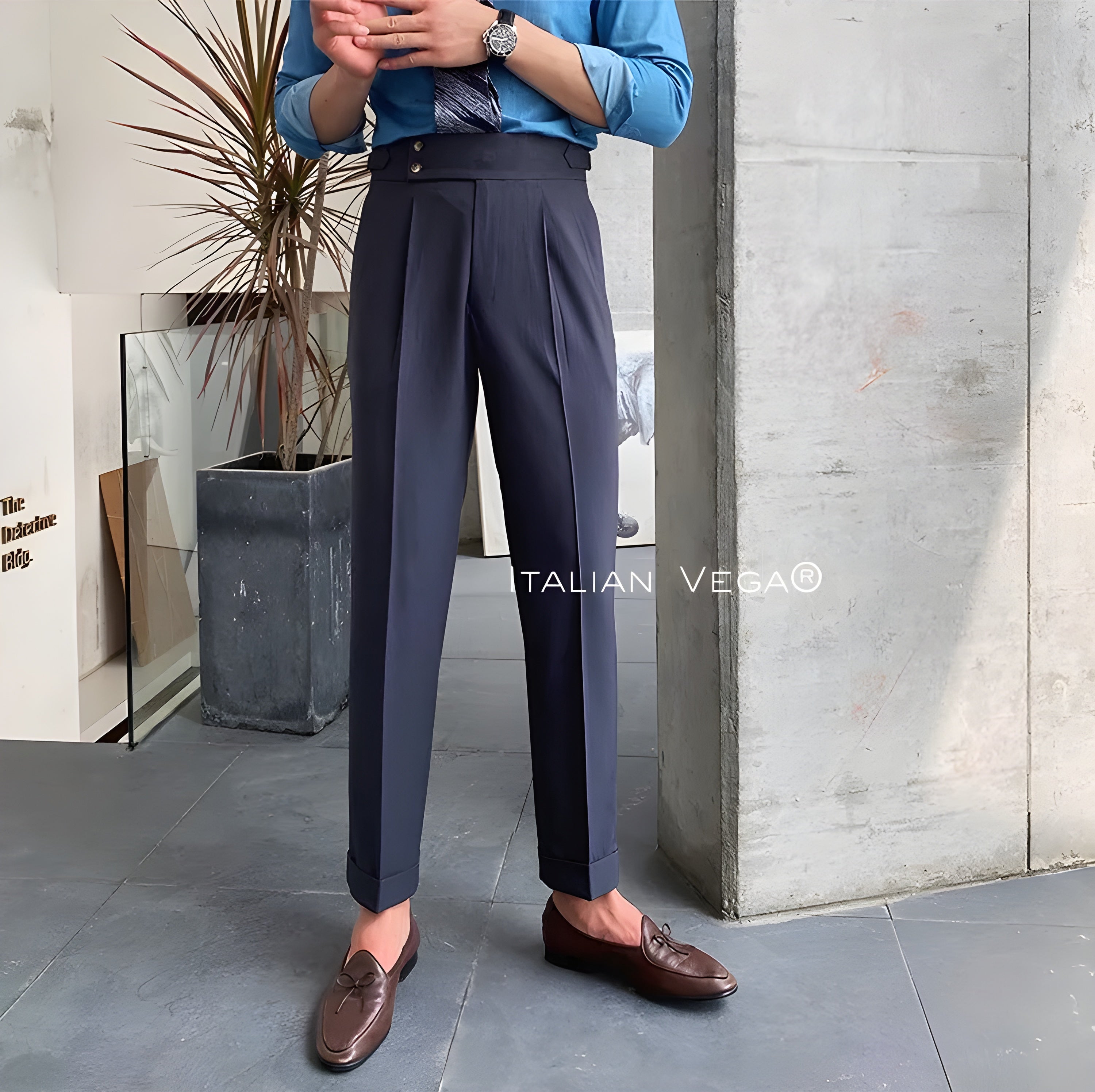 Elephant Grey Signature Buttoned Gurkha Pants by ITALIAN VEGA®