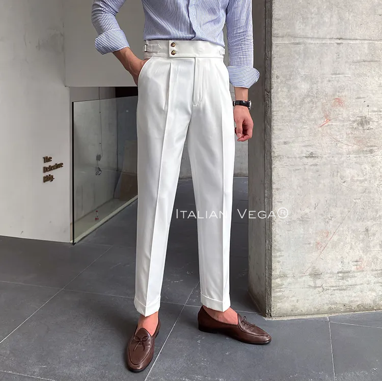 Old Money Classic Stripe Shirt with White Signature Buttoned Gurkha Pant by ITALIAN VEGA®